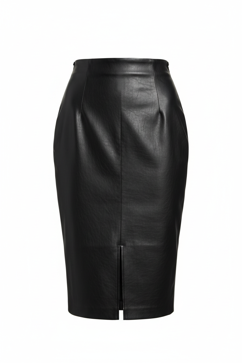 Faux Leather Pencil Skirt - Black