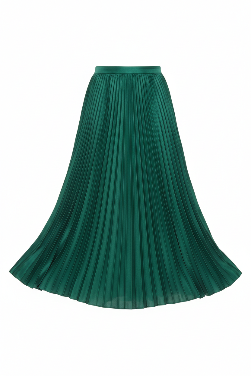 Pleated Midi Skirt - Emerald Green