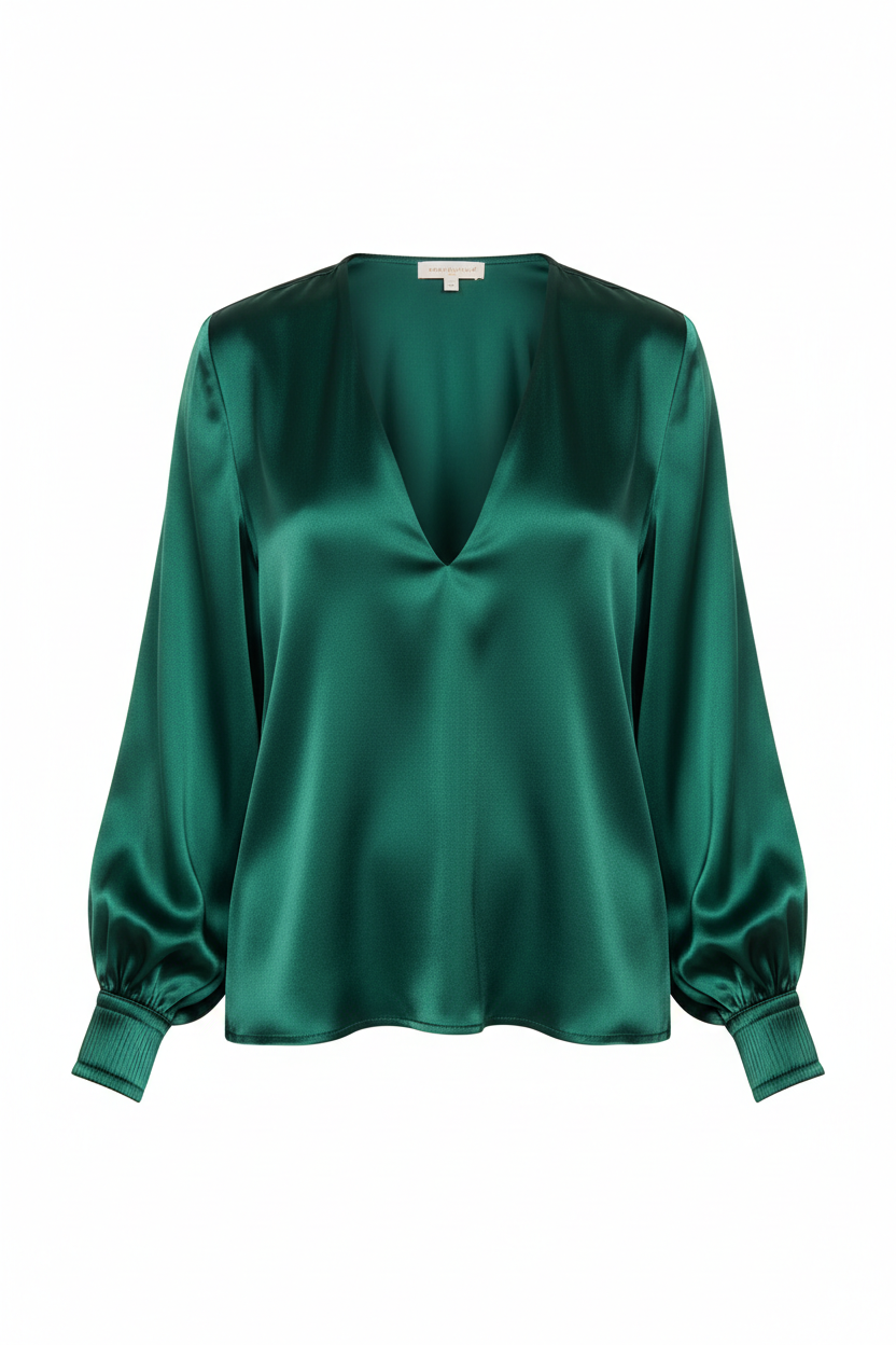 Luxe Satin Blouse - Emerald